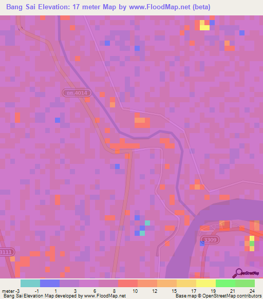 Bang Sai,Thailand Elevation Map