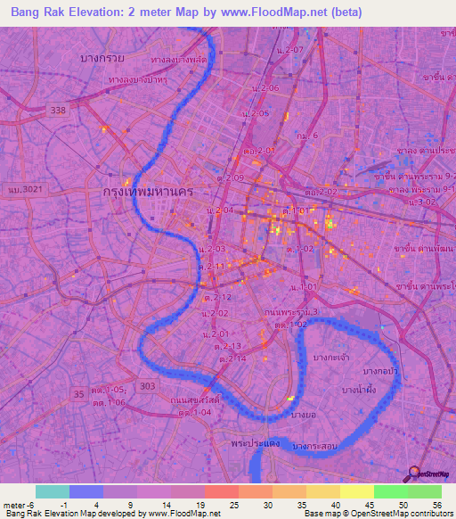 Bang Rak,Thailand Elevation Map