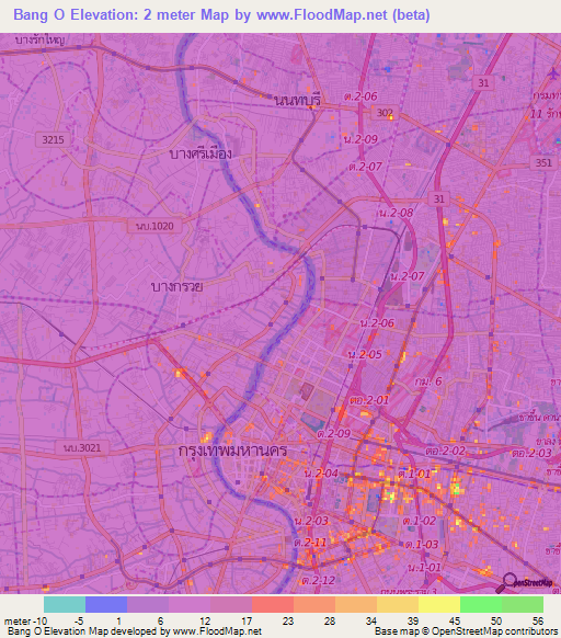 Bang O,Thailand Elevation Map