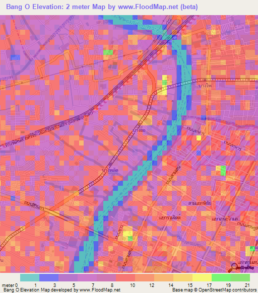 Bang O,Thailand Elevation Map