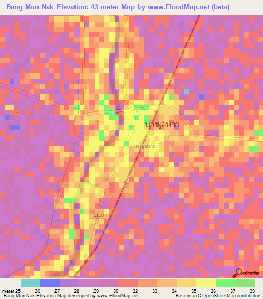 Bang Mun Nak,Thailand Elevation Map
