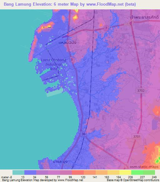 Bang Lamung,Thailand Elevation Map