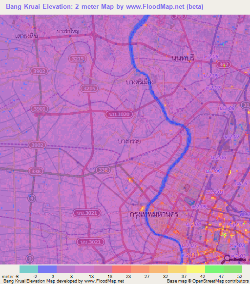 Bang Kruai,Thailand Elevation Map