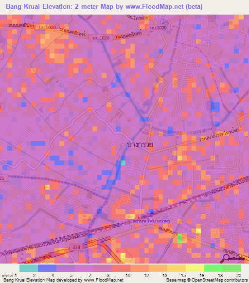 Bang Kruai,Thailand Elevation Map