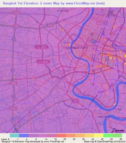 Bangkok Yai,Thailand Elevation Map