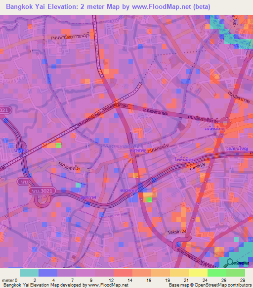 Bangkok Yai,Thailand Elevation Map