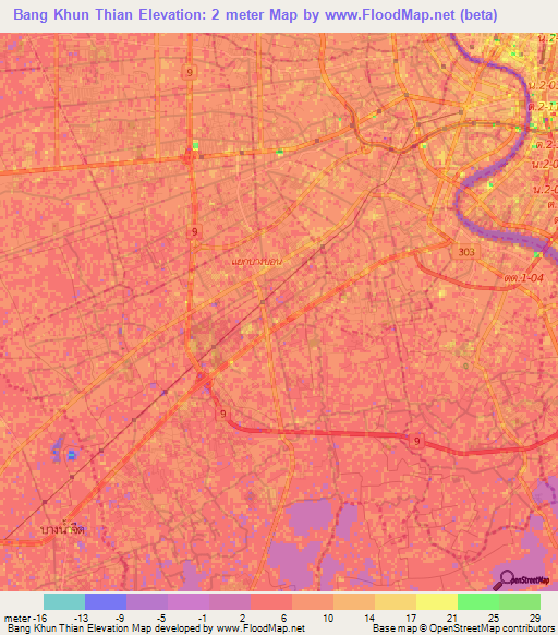 Bang Khun Thian,Thailand Elevation Map