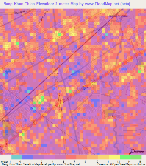 Bang Khun Thian,Thailand Elevation Map