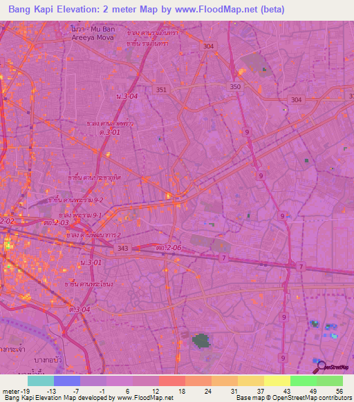 Bang Kapi,Thailand Elevation Map