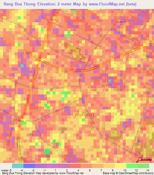 Bang Bua Thong,Thailand Elevation Map