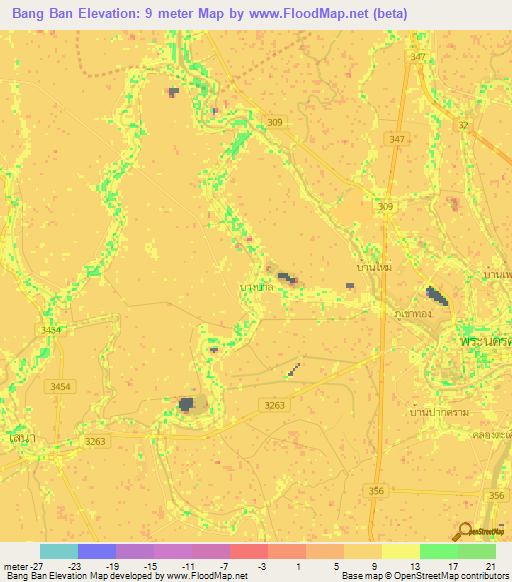 Bang Ban,Thailand Elevation Map