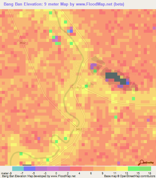 Bang Ban,Thailand Elevation Map