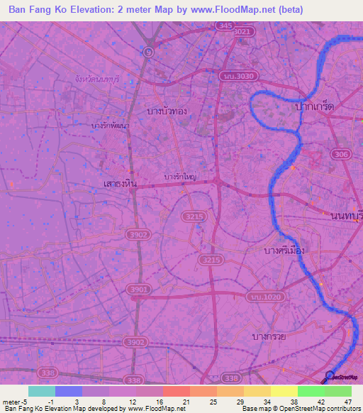 Ban Fang Ko,Thailand Elevation Map