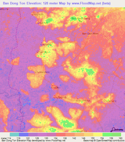 Ban Dong Ton,Thailand Elevation Map