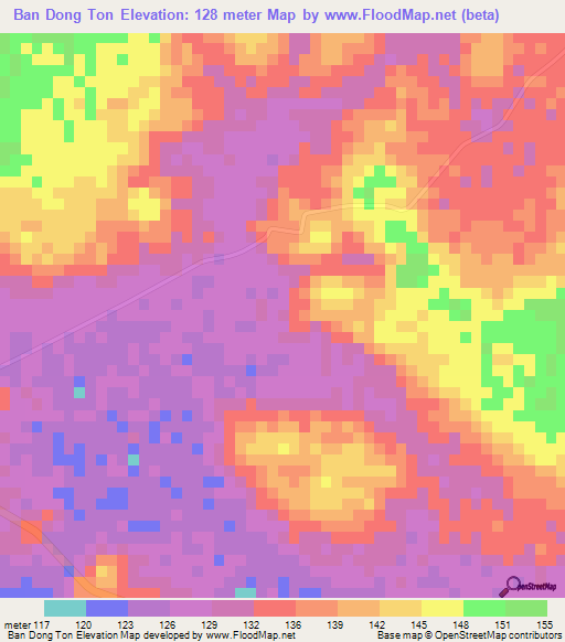 Ban Dong Ton,Thailand Elevation Map