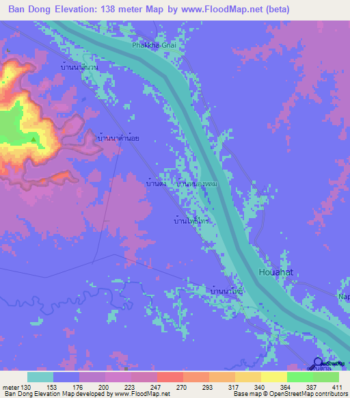 Ban Dong,Thailand Elevation Map