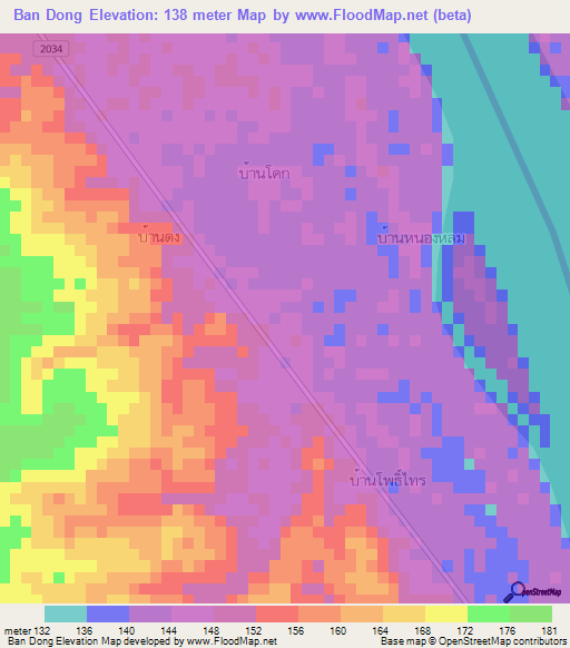 Ban Dong,Thailand Elevation Map