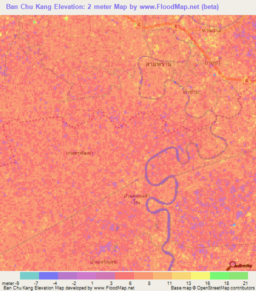 Ban Chu Kang,Thailand Elevation Map