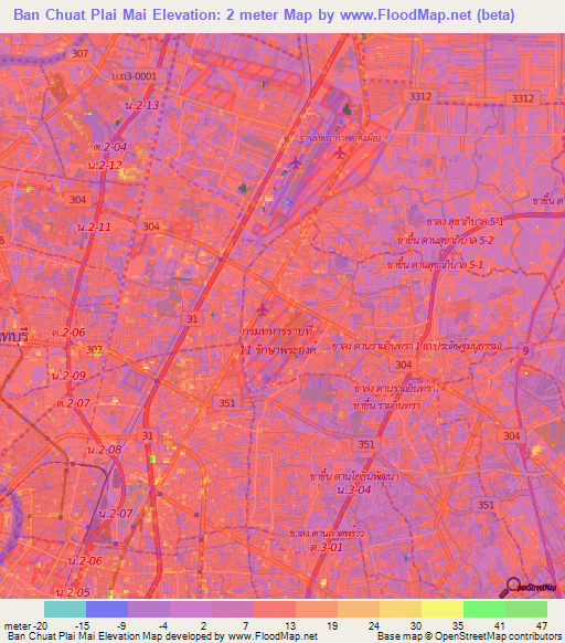 Ban Chuat Plai Mai,Thailand Elevation Map