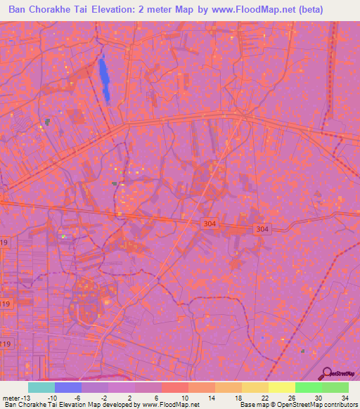 Ban Chorakhe Tai,Thailand Elevation Map