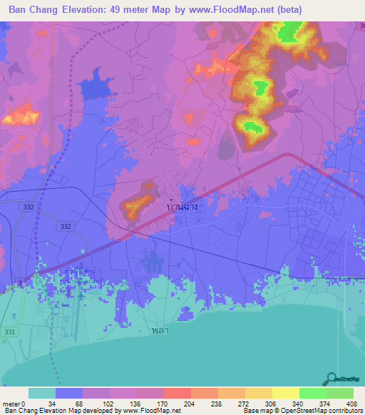 Ban Chang,Thailand Elevation Map