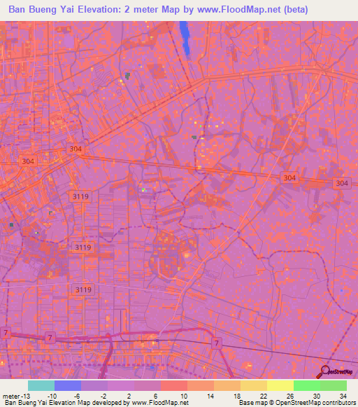 Ban Bueng Yai,Thailand Elevation Map