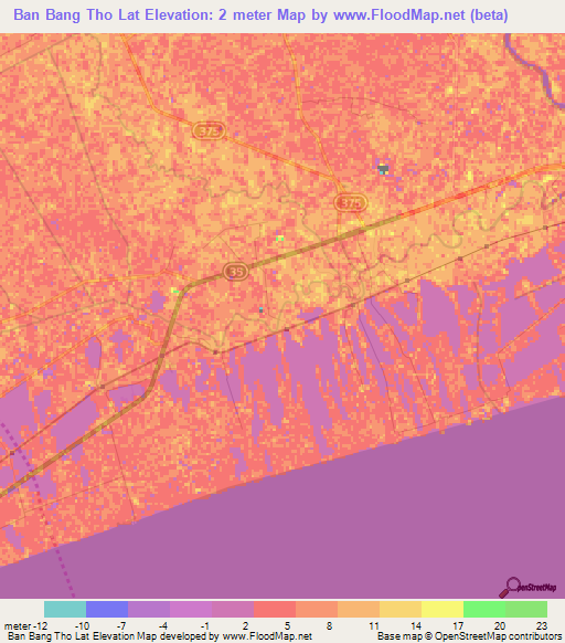 Ban Bang Tho Lat,Thailand Elevation Map