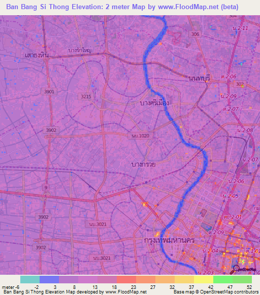 Ban Bang Si Thong,Thailand Elevation Map