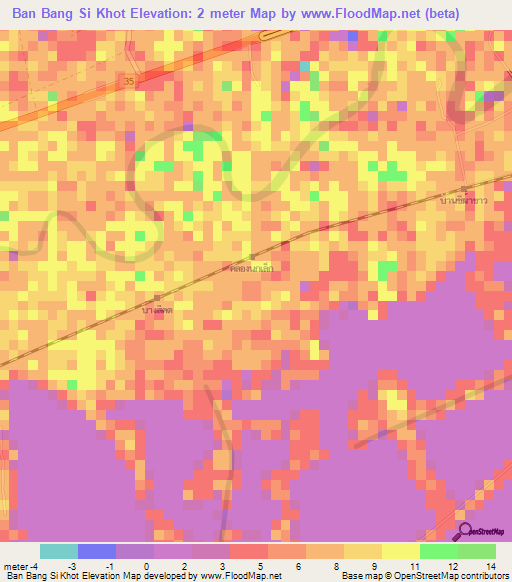 Ban Bang Si Khot,Thailand Elevation Map