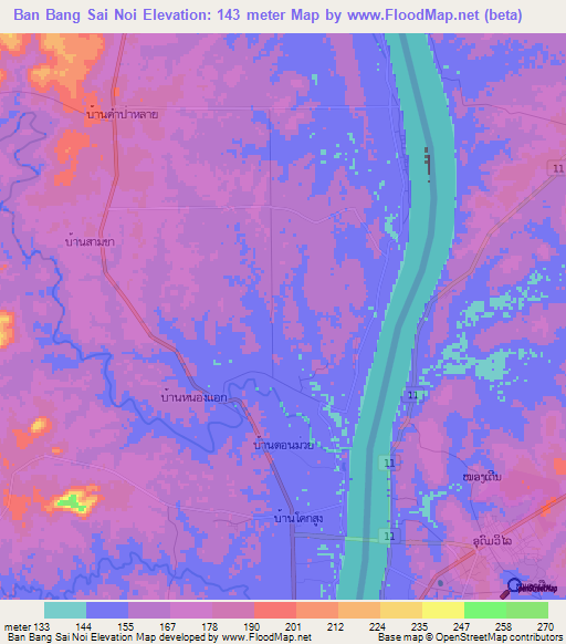 Ban Bang Sai Noi,Thailand Elevation Map