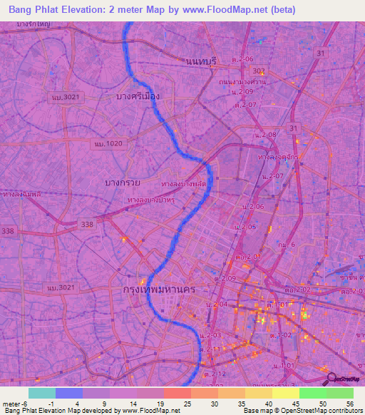Bang Phlat,Thailand Elevation Map
