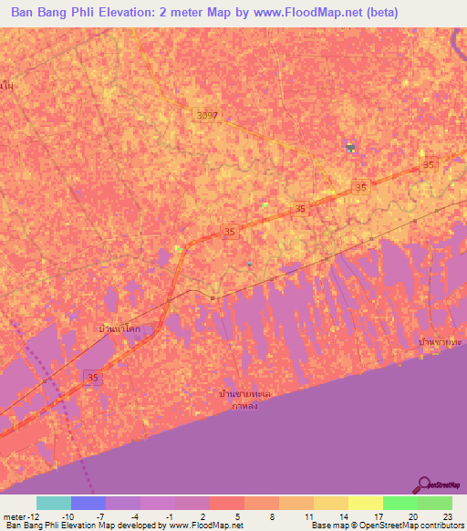 Ban Bang Phli,Thailand Elevation Map