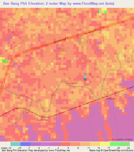 Ban Bang Phli,Thailand Elevation Map