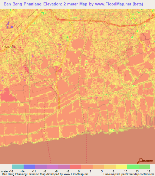 Ban Bang Phaniang,Thailand Elevation Map