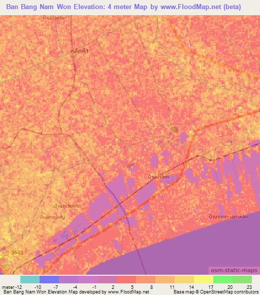 Ban Bang Nam Won,Thailand Elevation Map