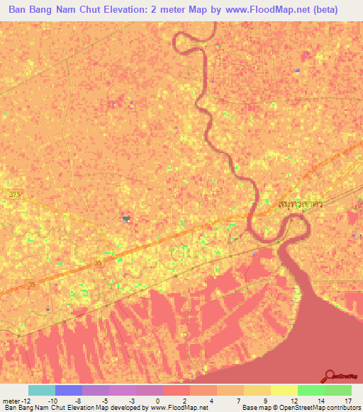 Ban Bang Nam Chut,Thailand Elevation Map