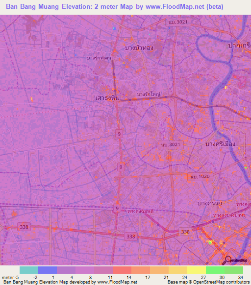 Ban Bang Muang,Thailand Elevation Map