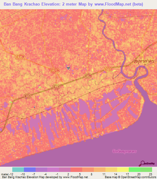Ban Bang Krachao,Thailand Elevation Map