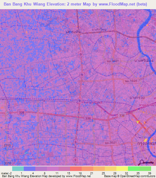 Ban Bang Khu Wiang,Thailand Elevation Map