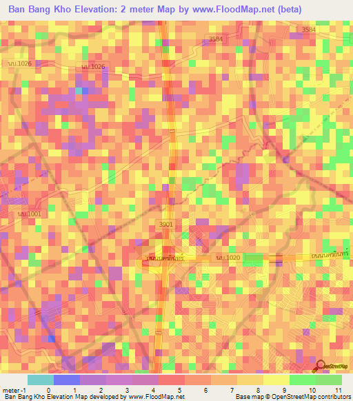 Ban Bang Kho,Thailand Elevation Map