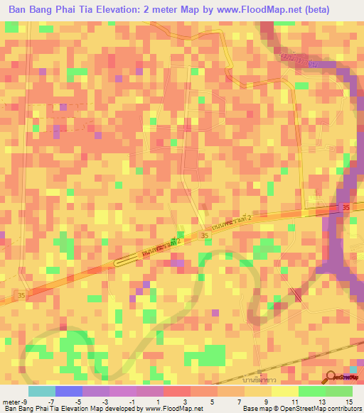 Ban Bang Phai Tia,Thailand Elevation Map