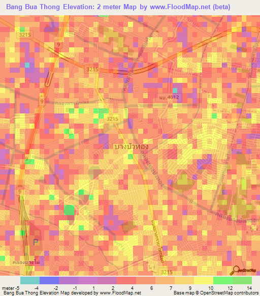 Bang Bua Thong,Thailand Elevation Map