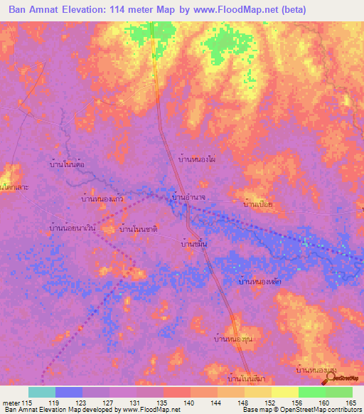 Ban Amnat,Thailand Elevation Map