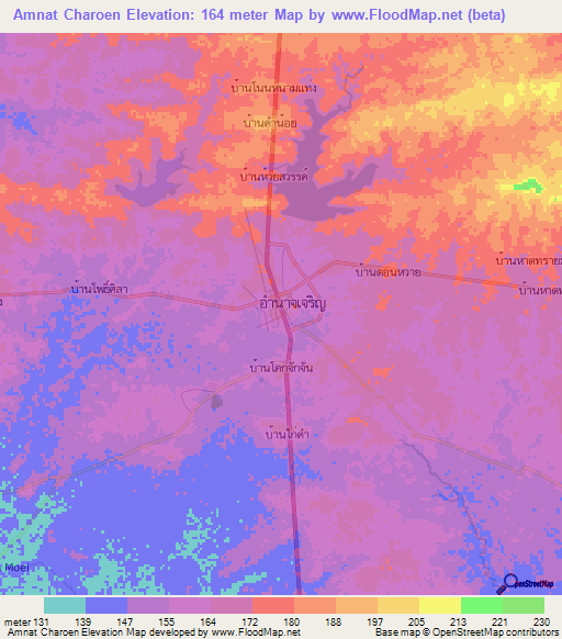 Amnat Charoen,Thailand Elevation Map