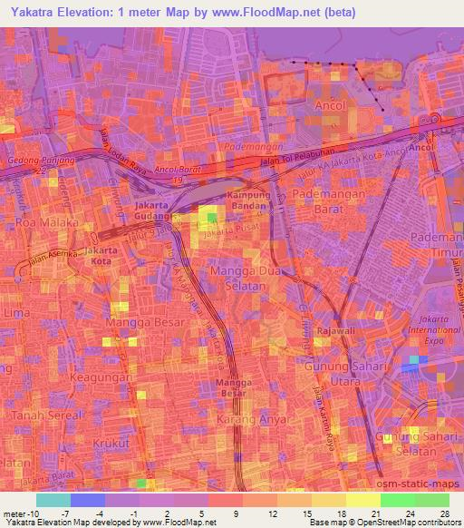Yakatra,Indonesia Elevation Map