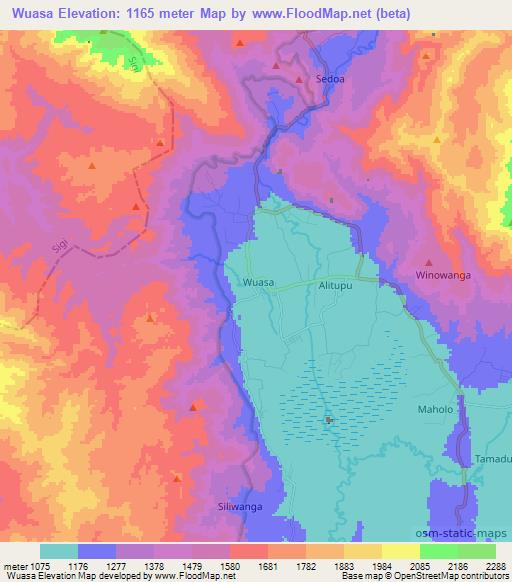 Wuasa,Indonesia Elevation Map