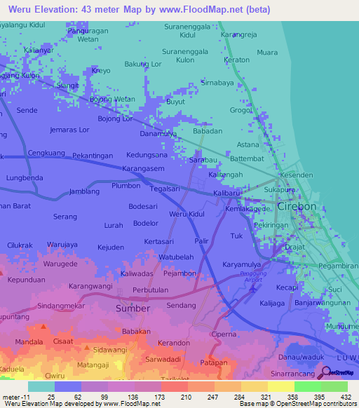 Weru,Indonesia Elevation Map