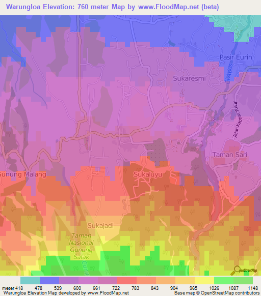 Warungloa,Indonesia Elevation Map