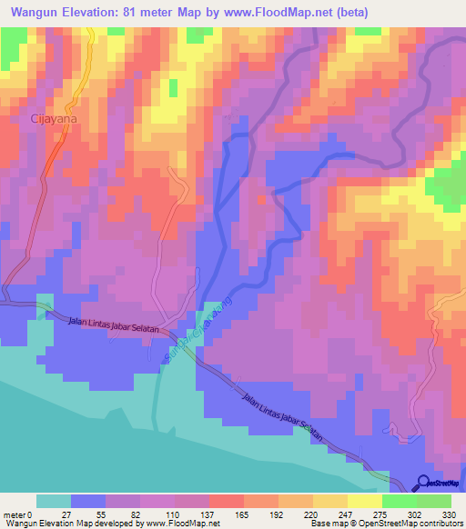 Wangun,Indonesia Elevation Map