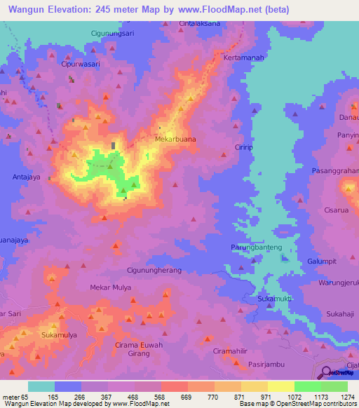 Wangun,Indonesia Elevation Map